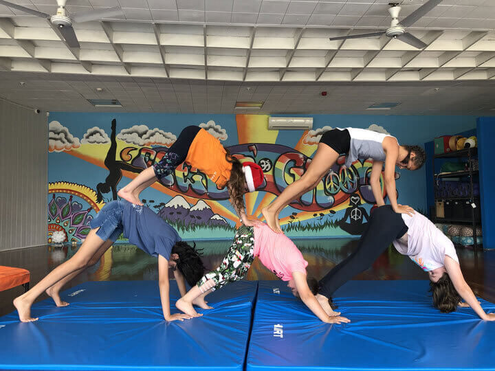 Kids enjoying a school holiday program at Flying Yogis